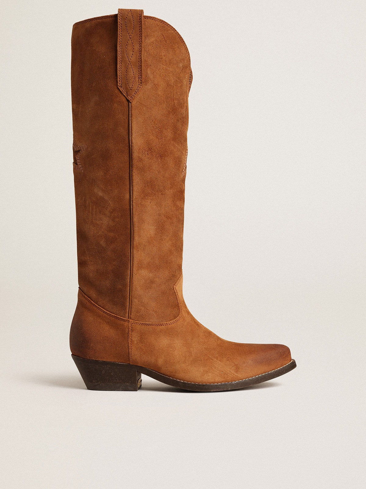 Wish Star boots in cognac suede with tone-on-tone inlay star - Golden Goose Women