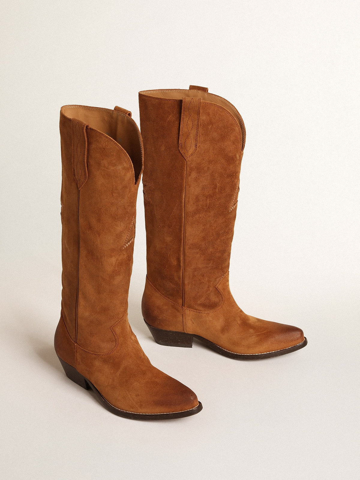 Wish Star boots in cognac suede with tone-on-tone inlay star - Golden Goose Women