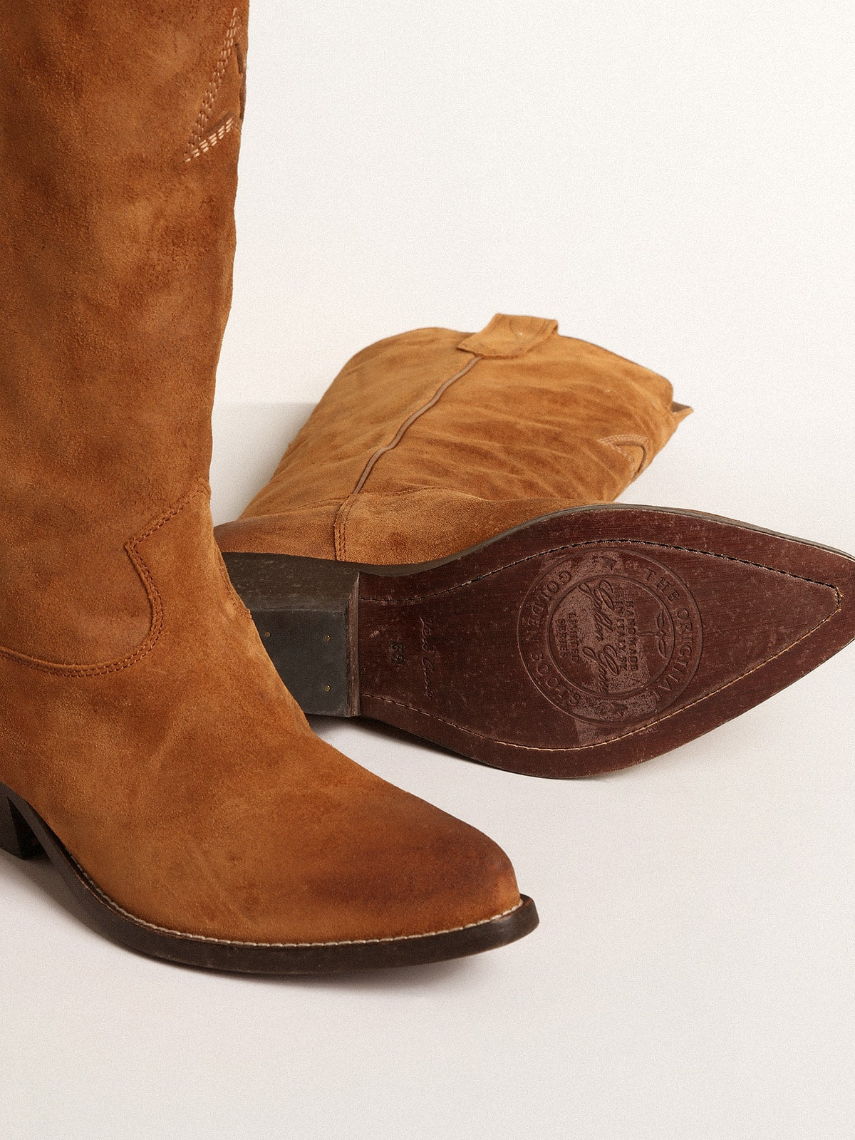 Wish Star boots in cognac suede with tone-on-tone inlay star - Golden Goose Women
