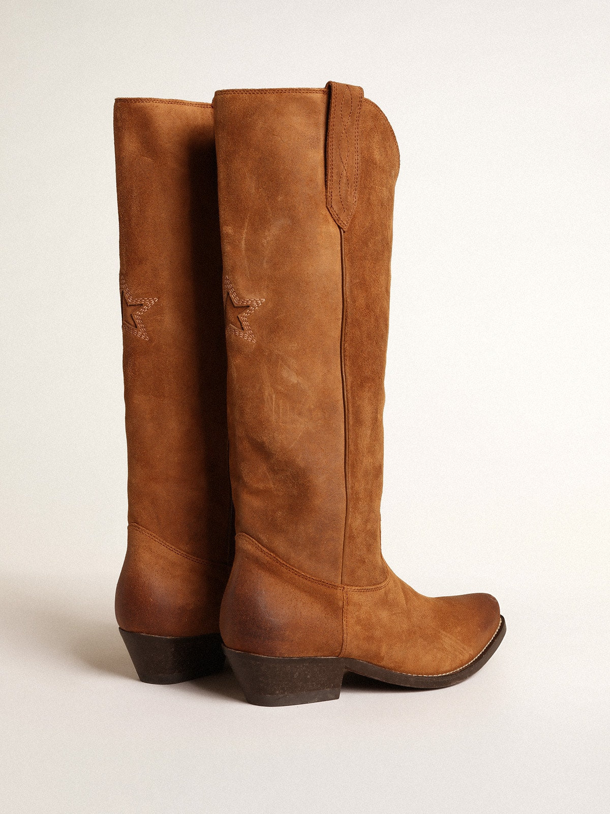 Wish Star boots in cognac suede with tone-on-tone inlay star - Golden Goose Women