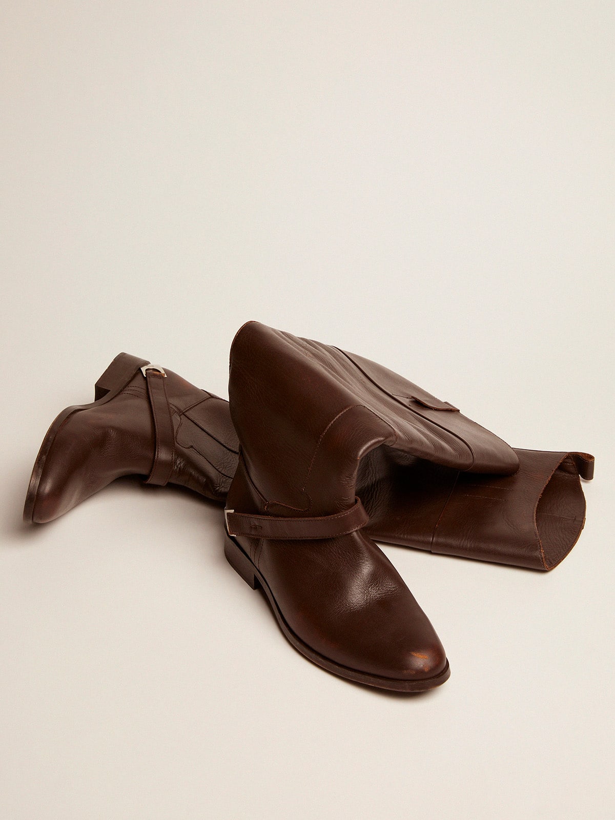 Women's Charlie boots in dark brown leather and clamp on the heel - Golden Goose Women