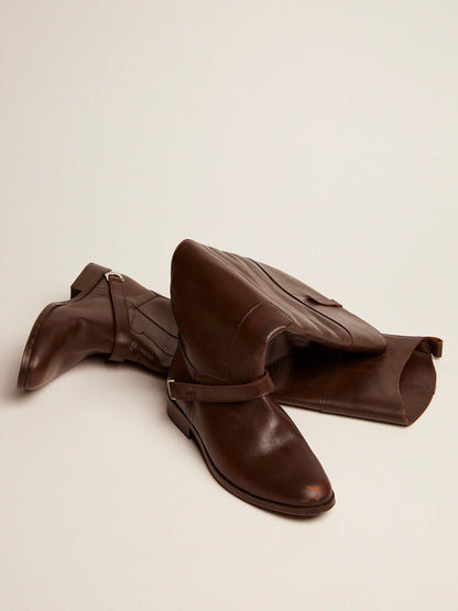 Women's Charlie boots in dark brown leather and clamp on the heel - Golden Goose Women