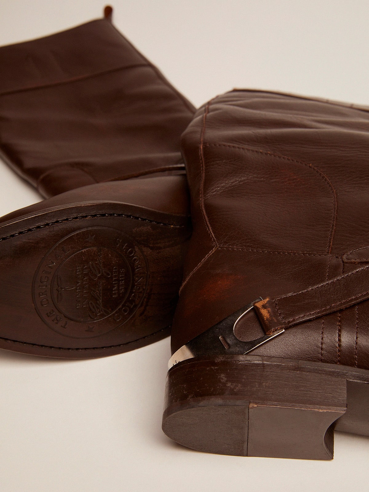 Women's Charlie boots in dark brown leather and clamp on the heel - Golden Goose Women