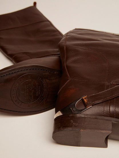 Women's Charlie boots in dark brown leather and clamp on the heel - Golden Goose Women