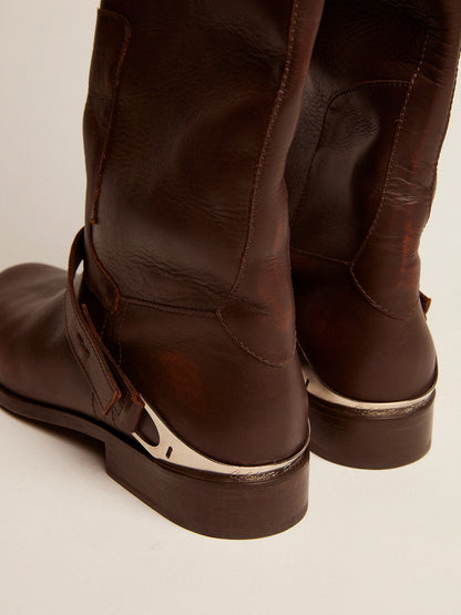 Women's Charlie boots in dark brown leather and clamp on the heel - Golden Goose Women