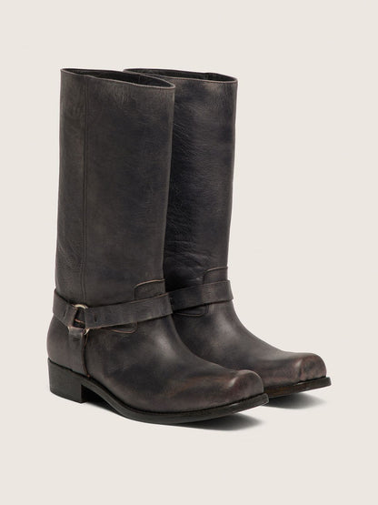 Women's high Biker boots in black leather with strap and silver-colored buckle - Golden Goose Women