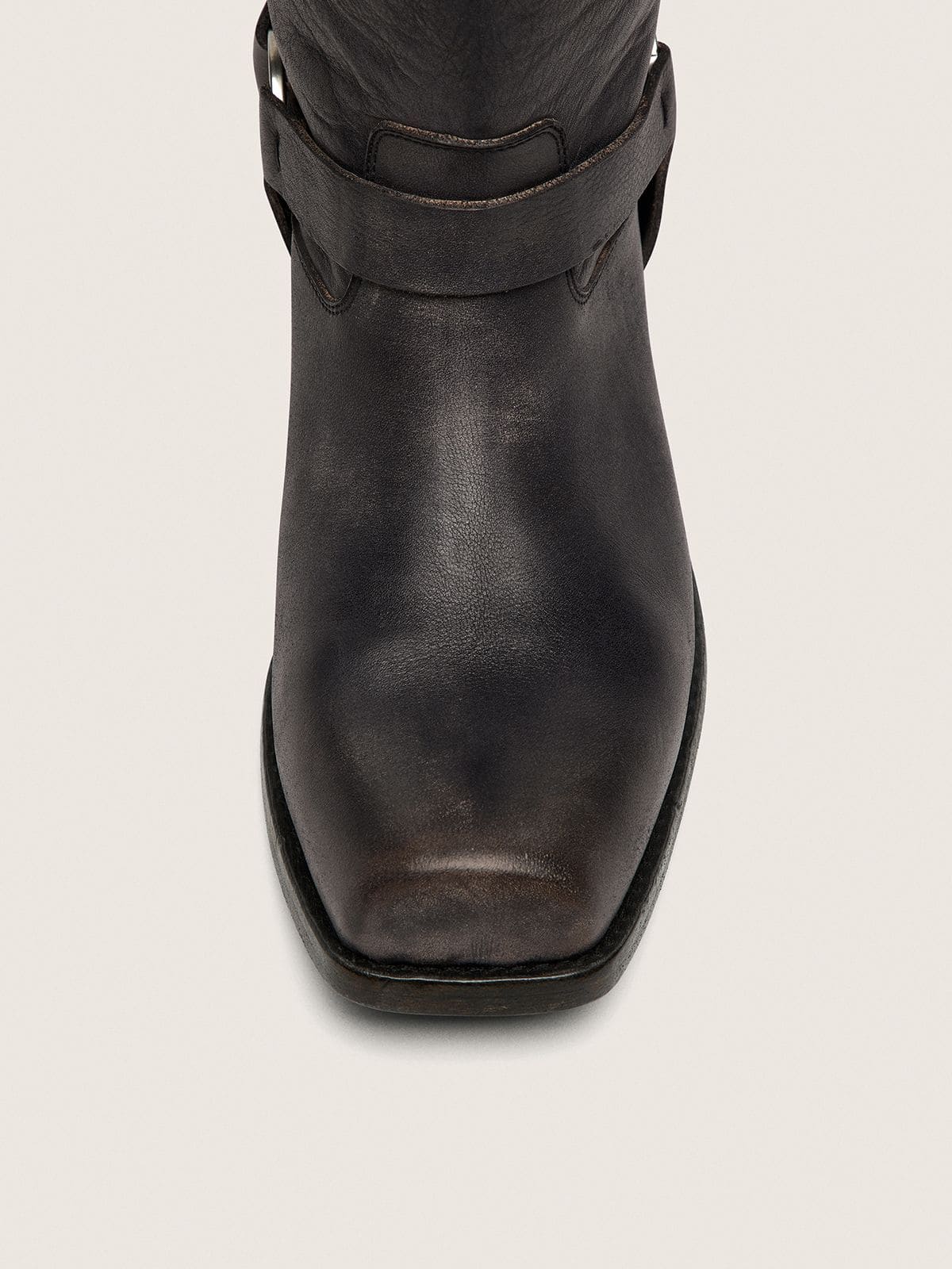 Women's high Biker boots in black leather with strap and silver-colored buckle - Golden Goose Women