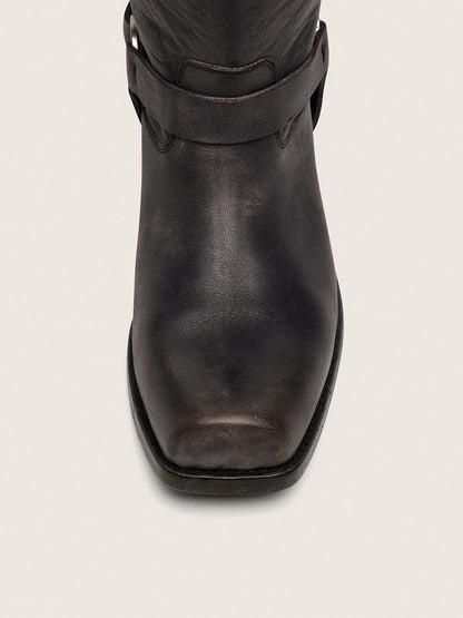Women's high Biker boots in black leather with strap and silver-colored buckle - Golden Goose Women