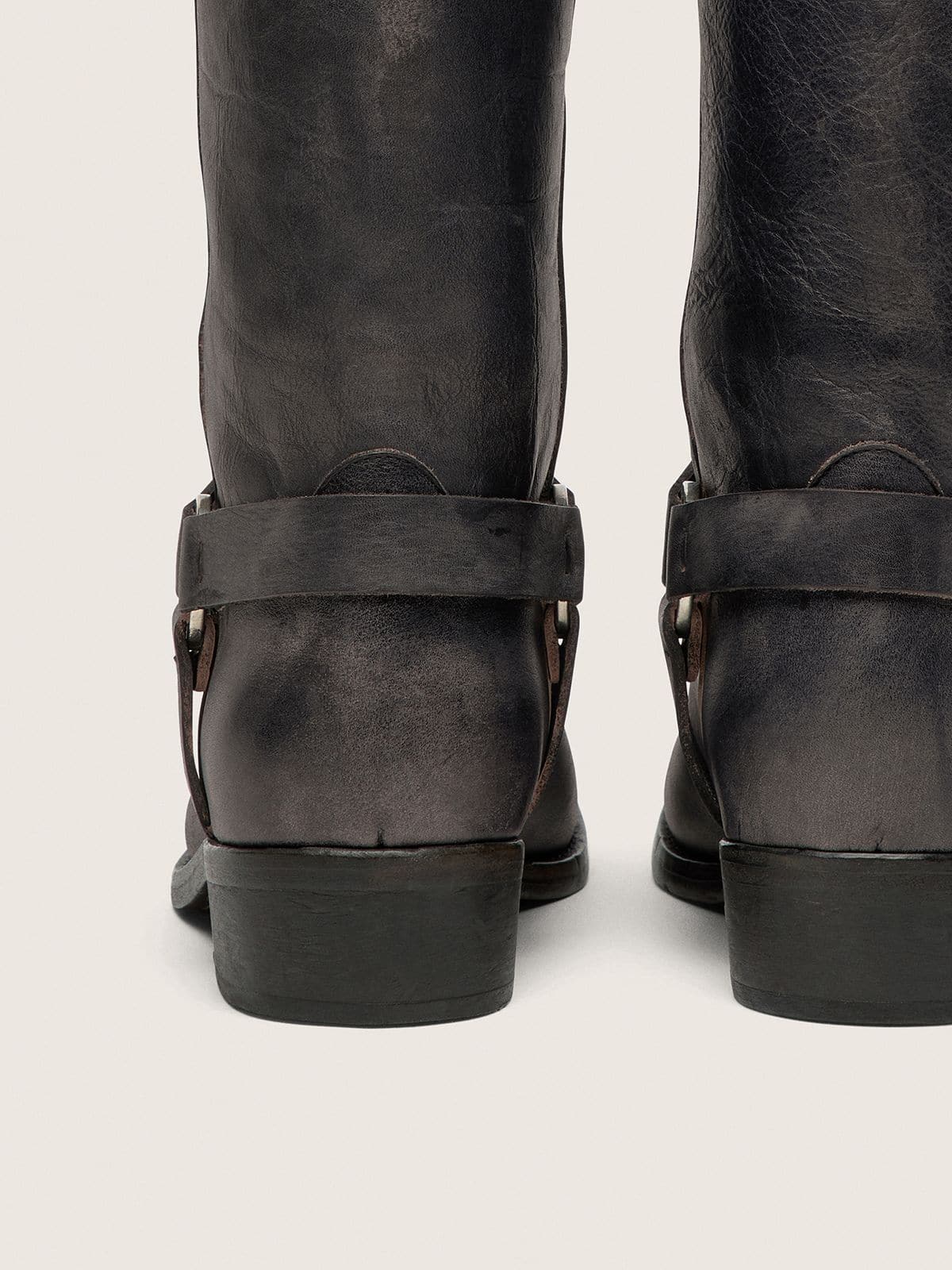 Women's high Biker boots in black leather with strap and silver-colored buckle - Golden Goose Women