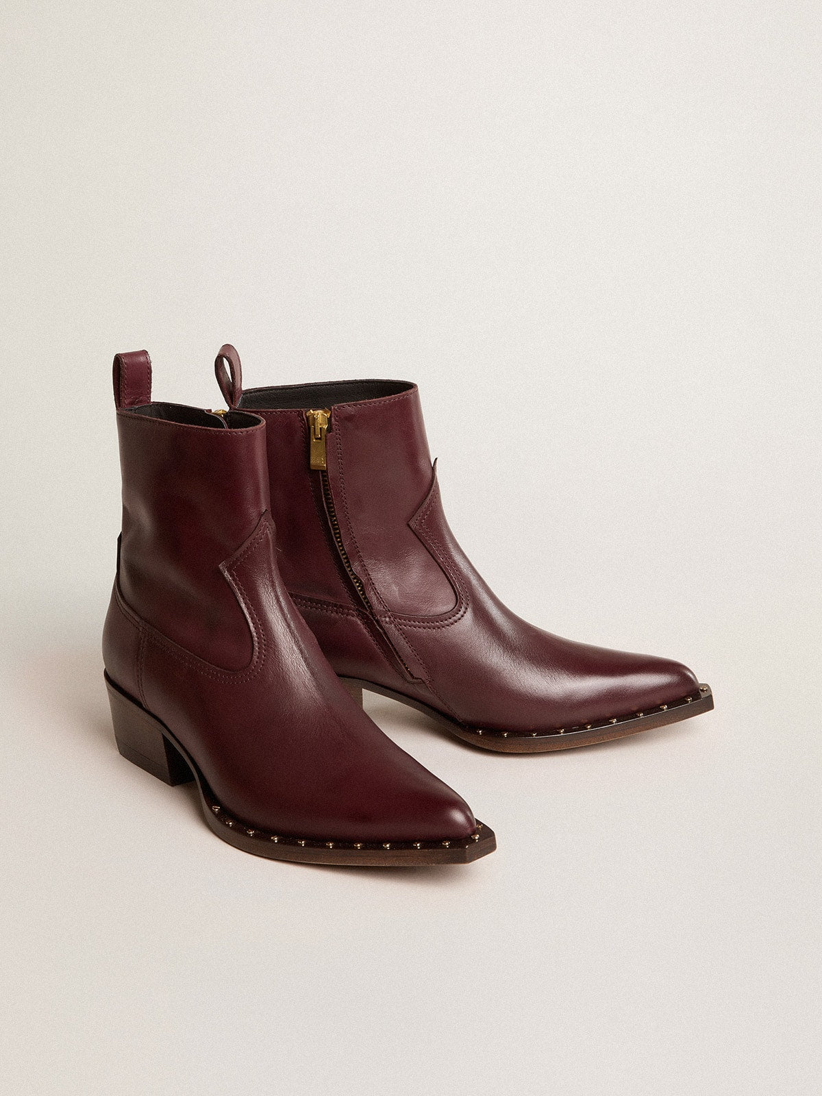 Womens's low Debbie boots in burgundy leather - Golden Goose Women