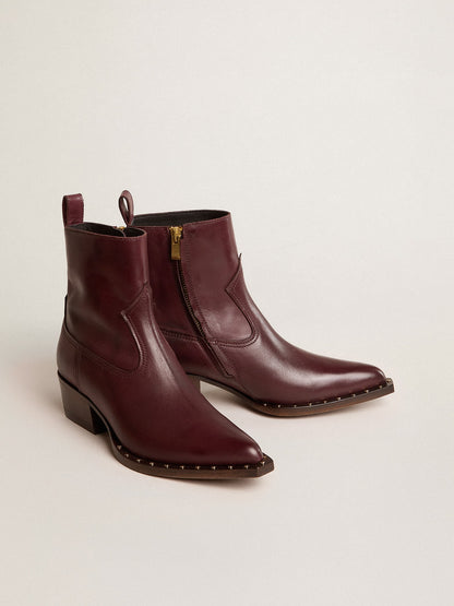 Womens's low Debbie boots in burgundy leather - Golden Goose Women