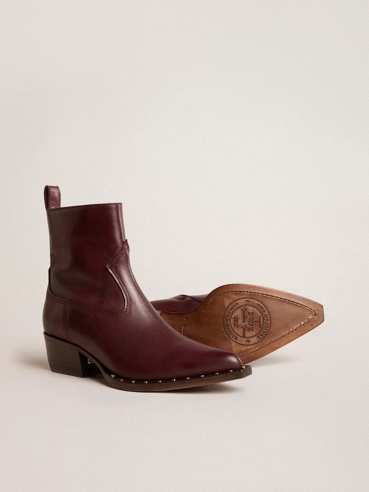 Womens's low Debbie boots in burgundy leather - Golden Goose Women