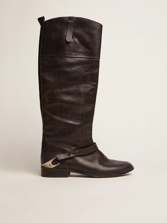 Women's black leather boots with clamp on the heel - Golden Goose Women