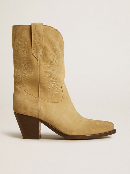 Wish Star low boots in sand-colored waxed suede with star embroidery - Golden Goose Women