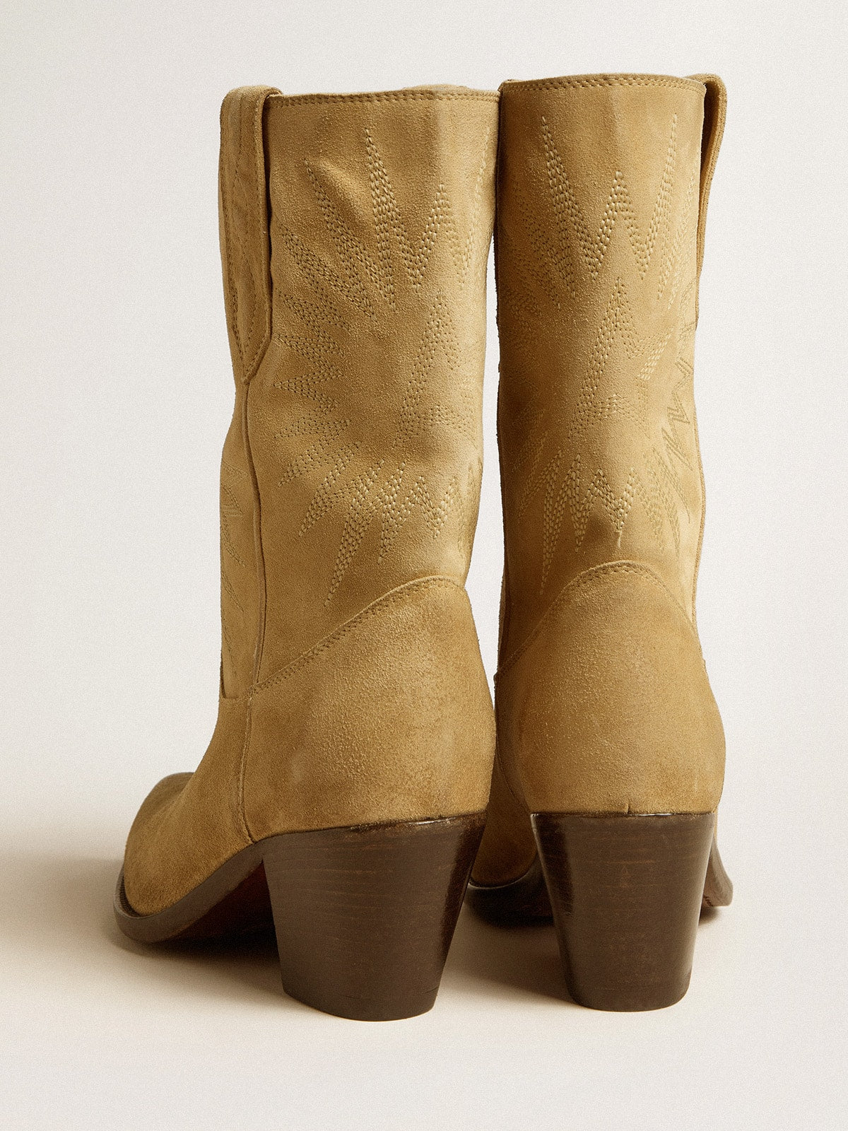 Wish Star low boots in sand-colored waxed suede with star embroidery - Golden Goose Women