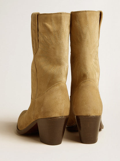 Wish Star low boots in sand-colored waxed suede with star embroidery - Golden Goose Women