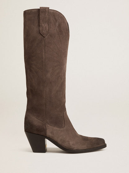 Wish Star boots in dark brown suede with tone-on-tone inlay star - Golden Goose Women