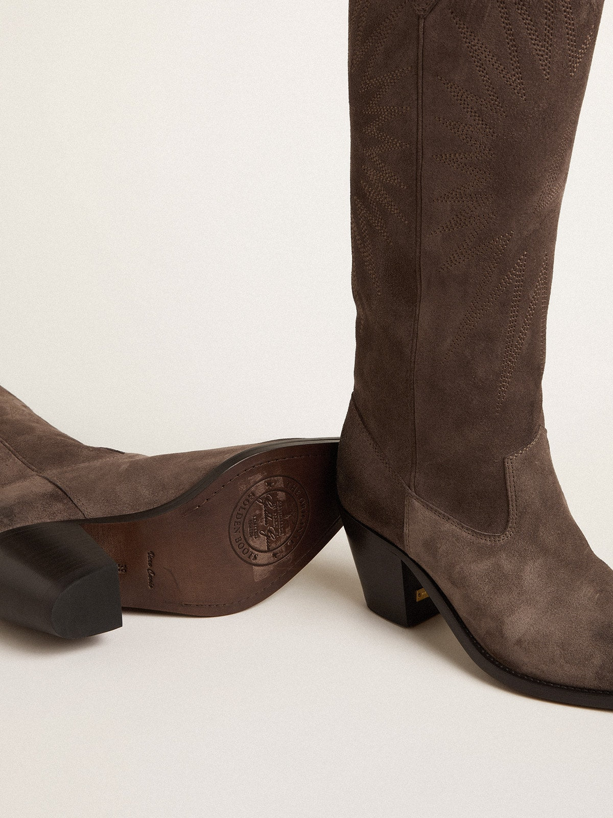 Wish Star boots in dark brown suede with tone-on-tone inlay star - Golden Goose Women