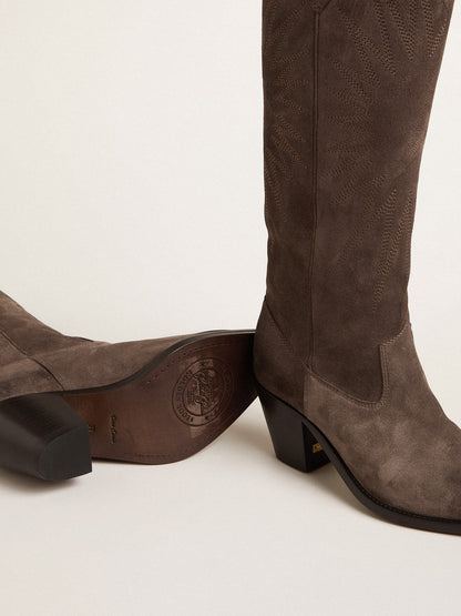Wish Star boots in dark brown suede with tone-on-tone inlay star - Golden Goose Women