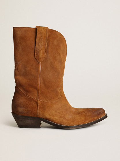 Women's low boots in tobacco-colored suede with inlay star - Golden Goose Women