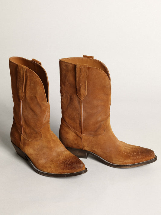 Women's low boots in tobacco-colored suede with inlay star - Golden Goose Women