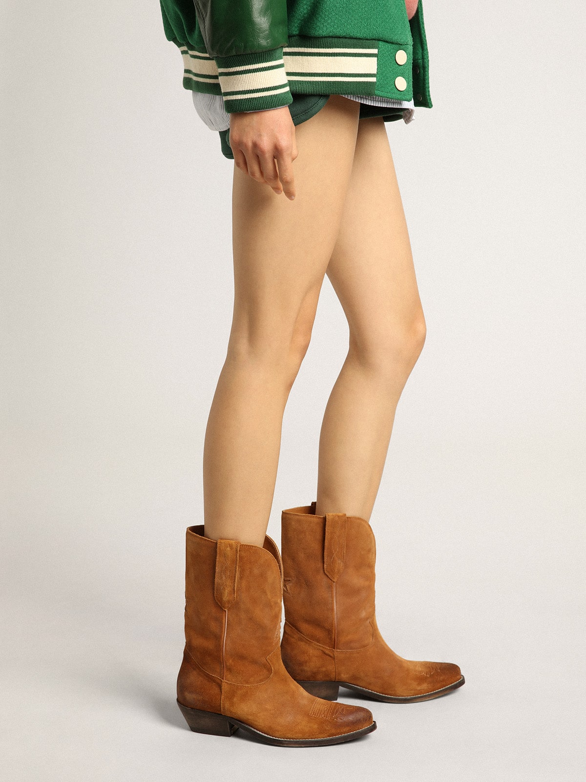 Women's low boots in tobacco-colored suede with inlay star - Golden Goose Women