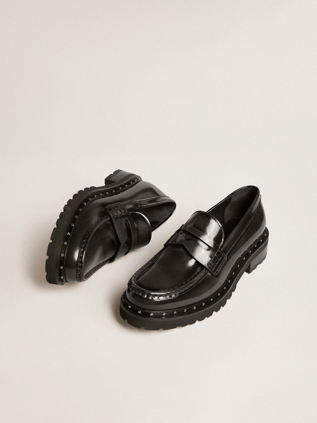 Women’s chunky loafers in studded black leather - Golden Goose Women