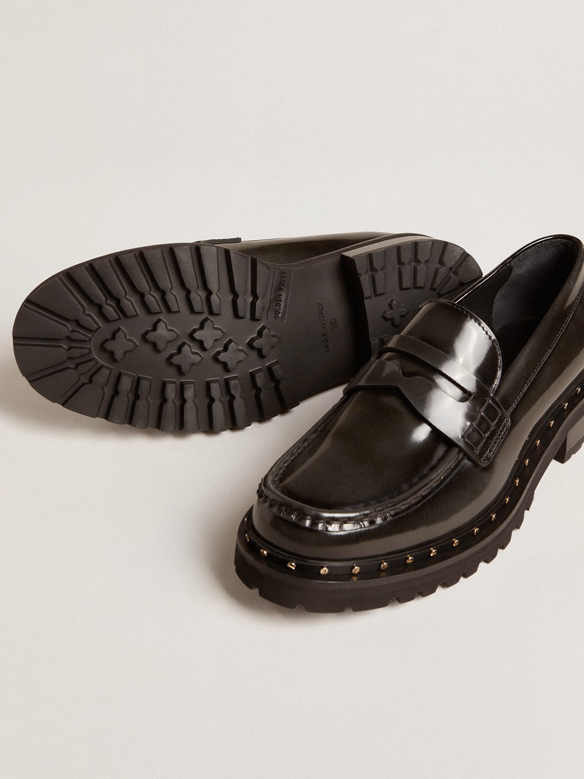 Women’s chunky loafers in studded black leather - Golden Goose Women