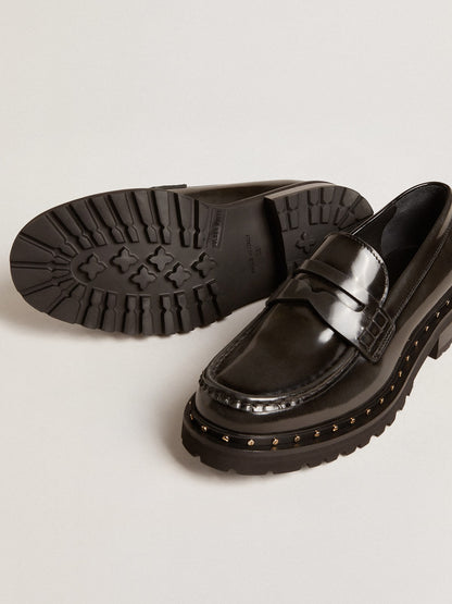 Women’s chunky loafers in studded black leather - Golden Goose Women