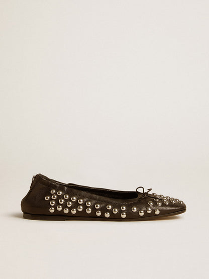 Amy ballet flats in black nappa leather with silver colored studs - Golden Goose Women