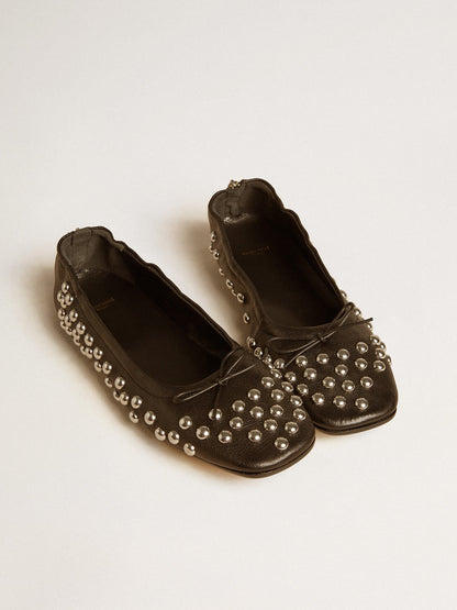 Amy ballet flats in black nappa leather with silver colored studs - Golden Goose Women