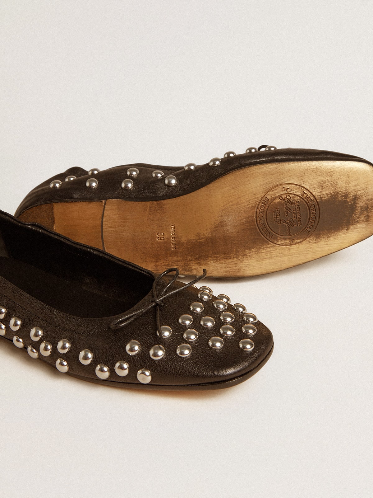 Amy ballet flats in black nappa leather with silver colored studs - Golden Goose Women