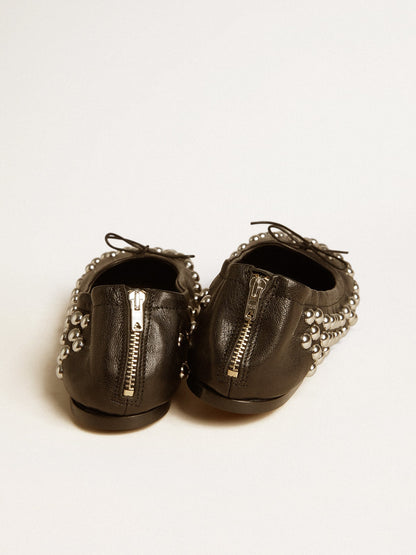 Amy ballet flats in black nappa leather with silver colored studs - Golden Goose Women