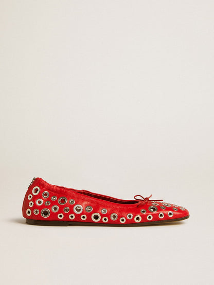 Amy ballet flats in red nappa leather with silver colored studs - Golden Goose Women