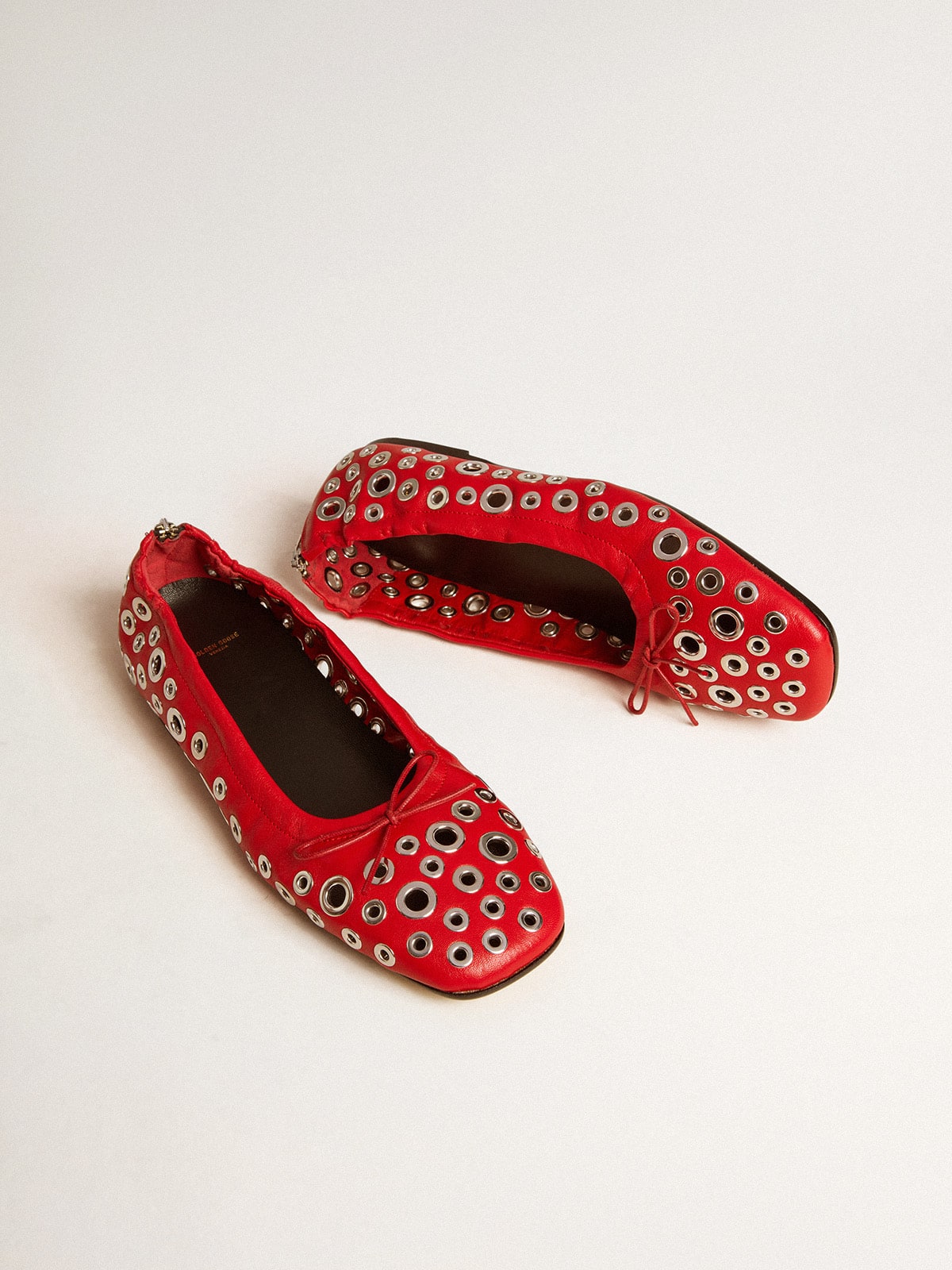 Amy ballet flats in red nappa leather with silver colored studs - Golden Goose Women