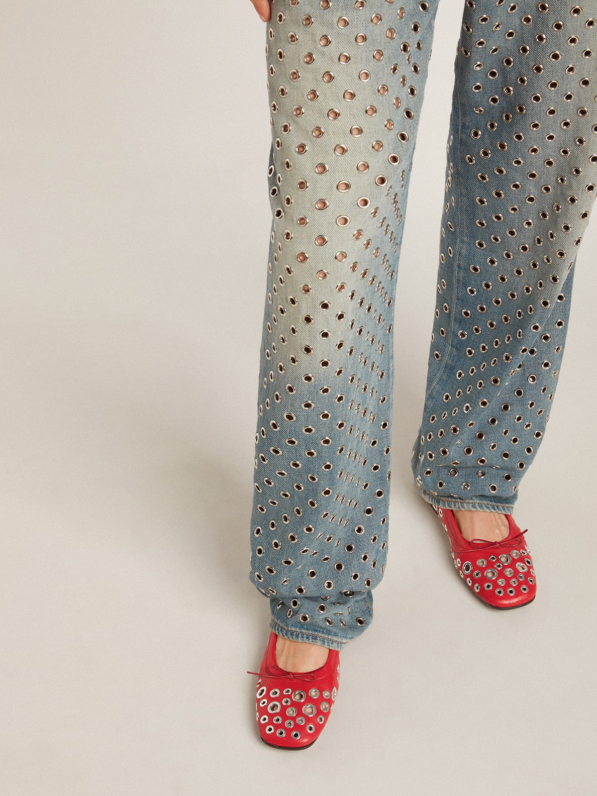 Amy ballet flats in red nappa leather with silver colored studs - Golden Goose Women