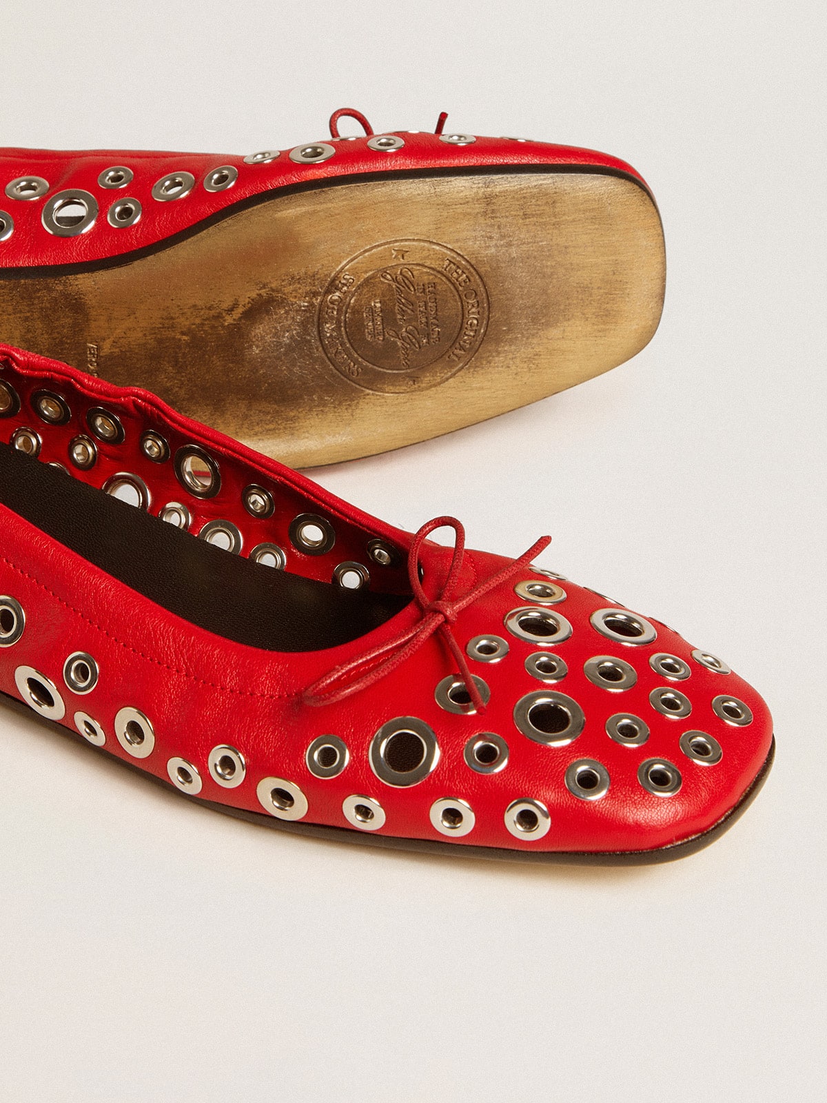 Amy ballet flats in red nappa leather with silver colored studs - Golden Goose Women