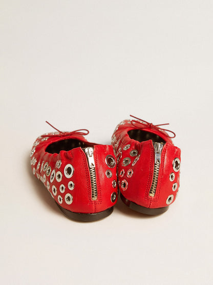 Amy ballet flats in red nappa leather with silver colored studs - Golden Goose Women
