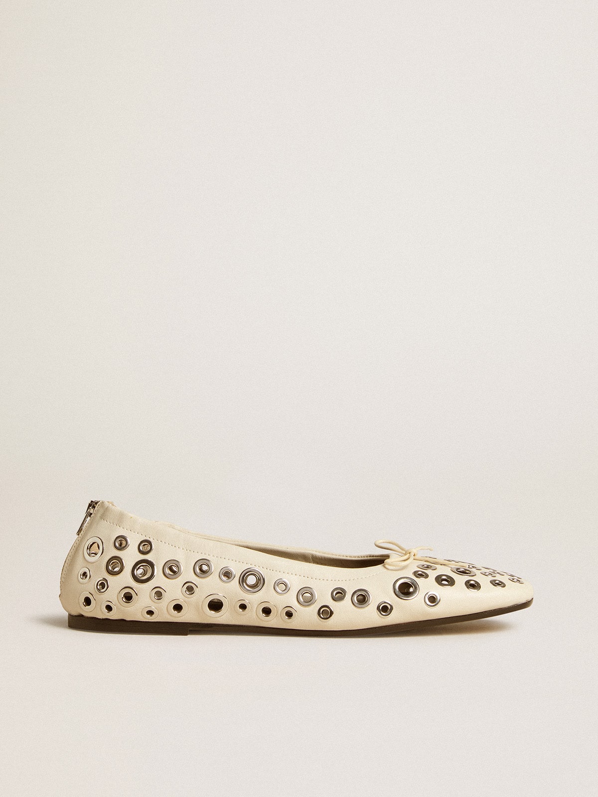 Amy ballet flats in white nappa leather with silver colored studs - Golden Goose Women
