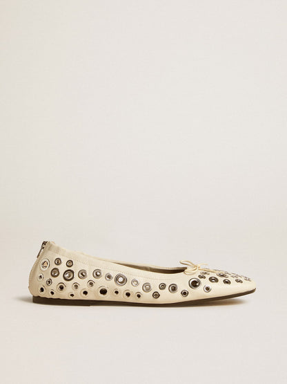 Amy ballet flats in white nappa leather with silver colored studs - Golden Goose Women