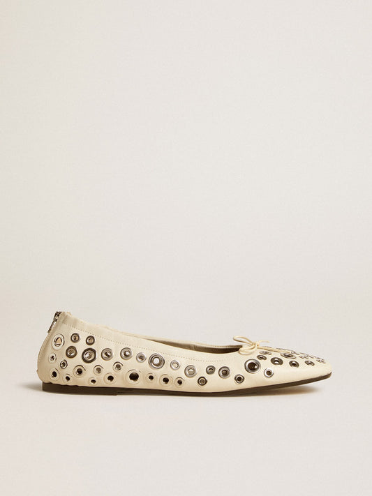 Amy ballet flats in white nappa leather with silver colored studs - Golden Goose Women