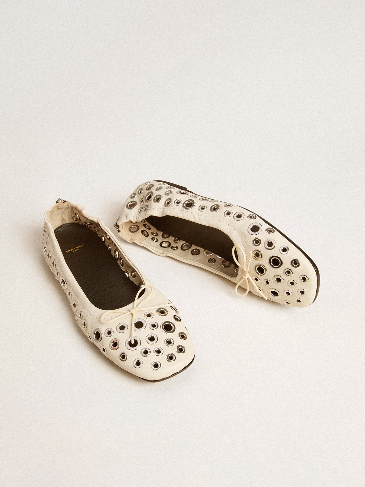 Amy ballet flats in white nappa leather with silver colored studs - Golden Goose Women