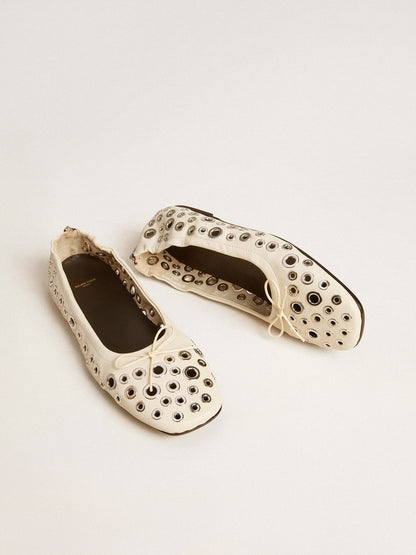 Amy ballet flats in white nappa leather with silver colored studs - Golden Goose Women