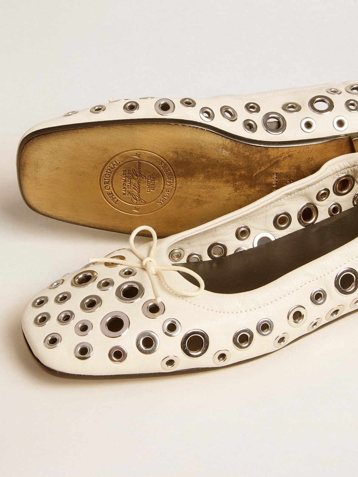Amy ballet flats in white nappa leather with silver colored studs - Golden Goose Women