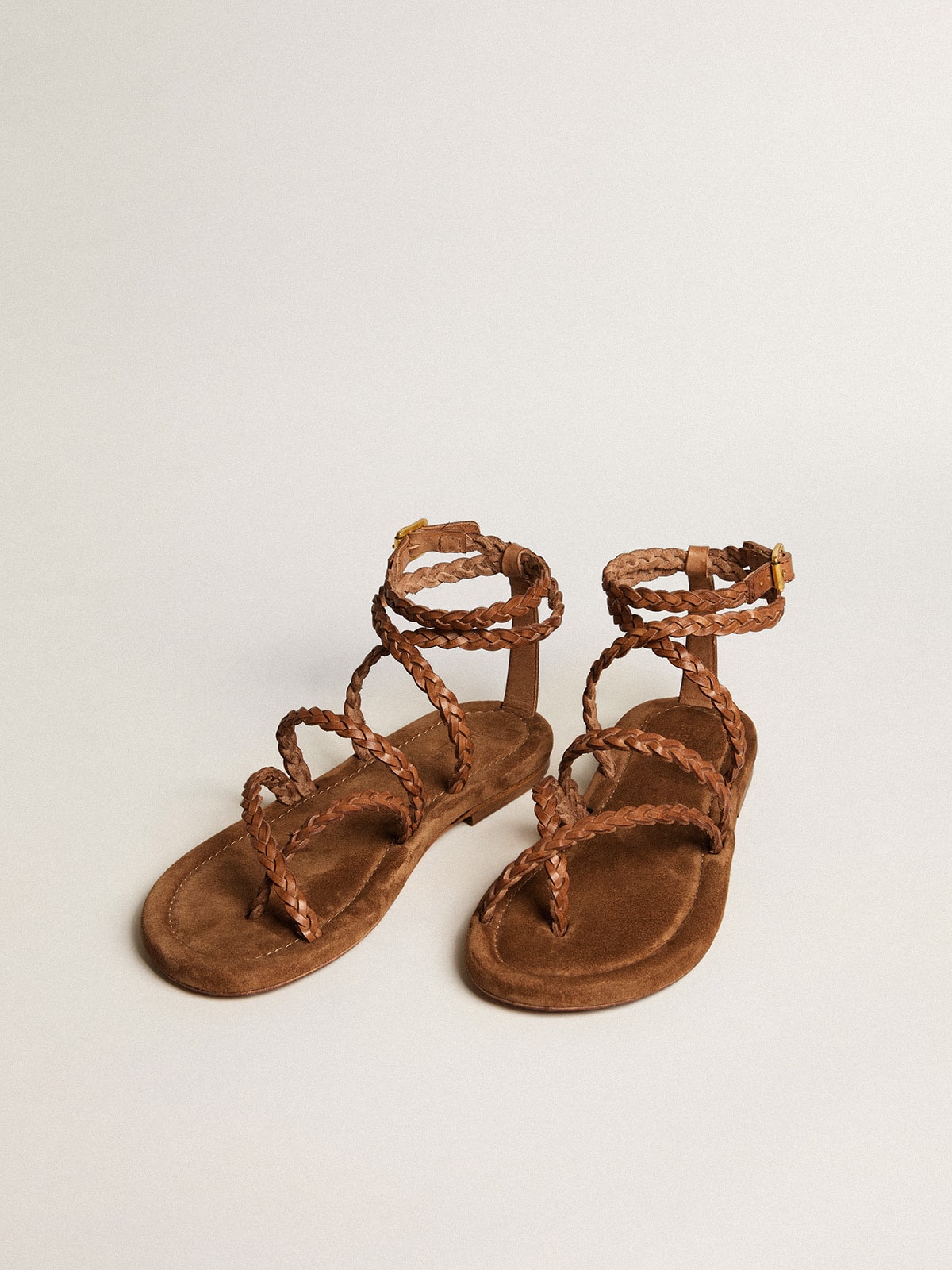 Women's Penelope flat sandals in tobacco leather with suede sole - Golden Goose Women
