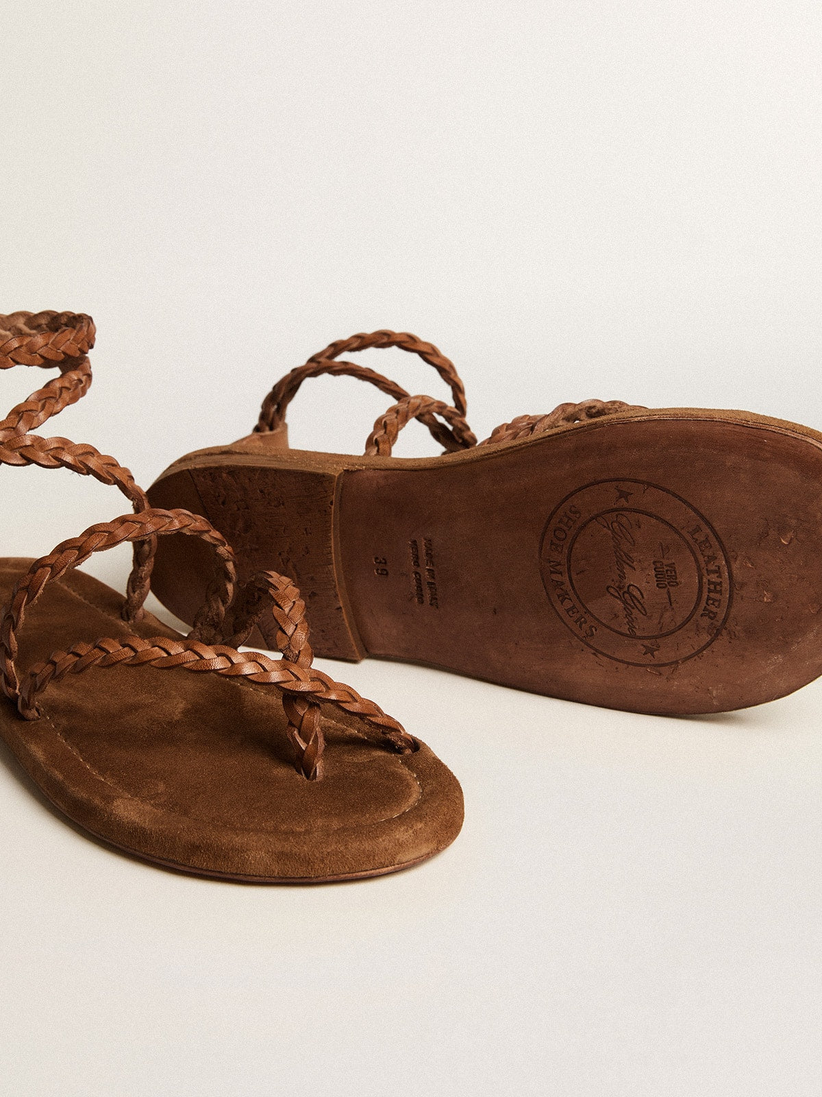 Women's Penelope flat sandals in tobacco leather with suede sole - Golden Goose Women