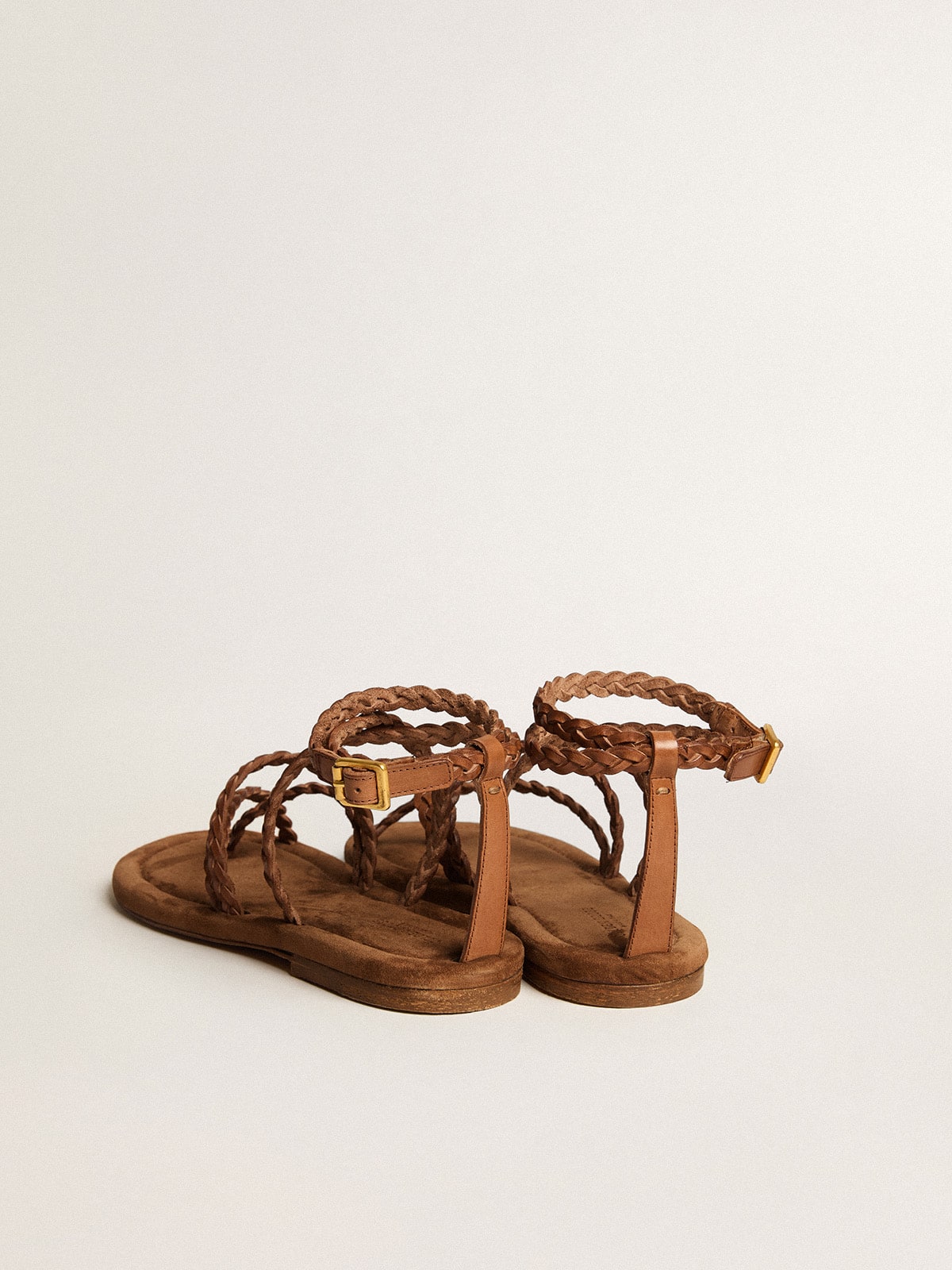 Women's Penelope flat sandals in tobacco leather with suede sole - Golden Goose Women