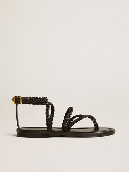 Women's Penelope flat sandals in black leather - Golden Goose Women