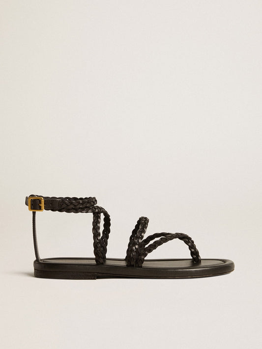 Women's Penelope flat sandals in black leather - Golden Goose Women