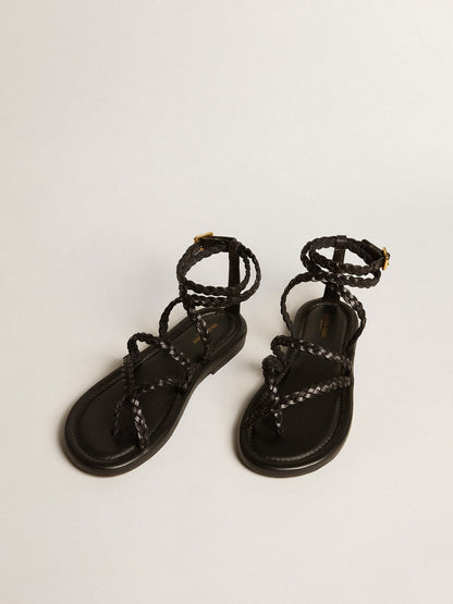 Women's Penelope flat sandals in black leather - Golden Goose Women